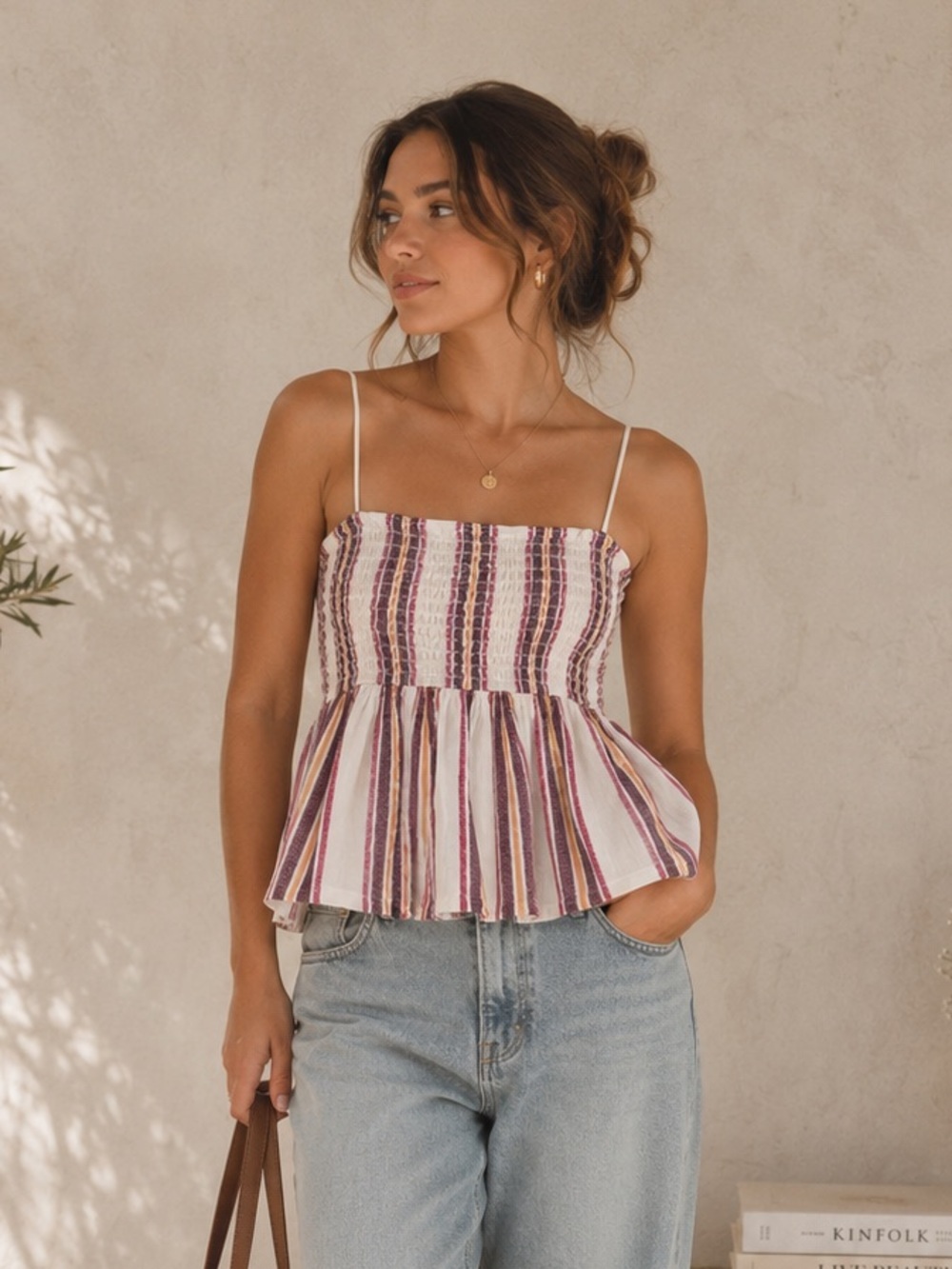 Women's American Eagle Smocked Striped Peplum
Tank Top Size Small - Boho Summer